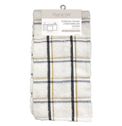 Terry Kitchen Towel - 18" x 28 - 2 per pack ~ Charcoal/White-0