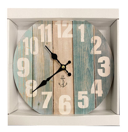 HomeAide MDF Blue with Anchor Wall Clock ~ 9.5" Round-0