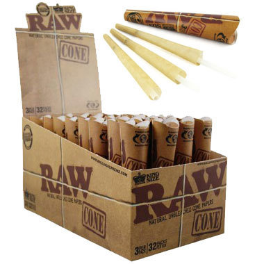 RAW Natural Unbleached Cones - King Size - 3 per pack ~ 32 packs/display-0