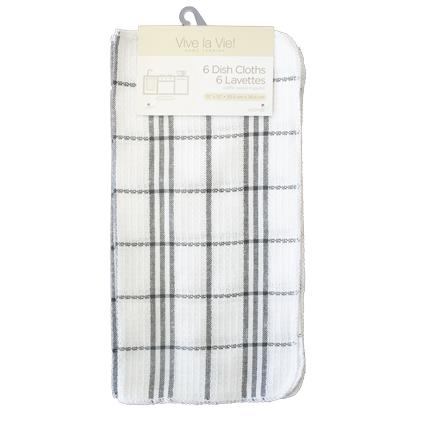 Waffle Weave Dish Clothes - 12" x 12" - 6 per pack ~ Grey Stripe-0