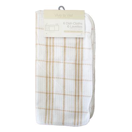 Waffle Weave Dish Clothes - 12" x 12" - 6 per pack ~ Taupe Stripe-0