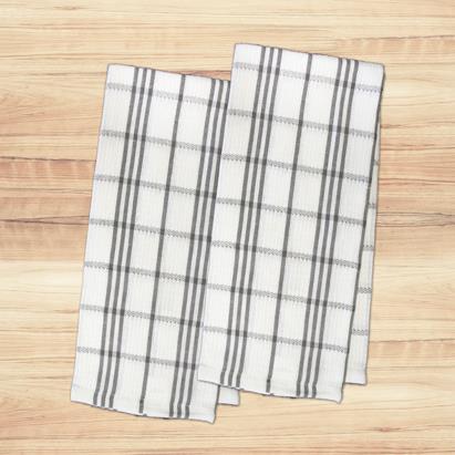 Waffle Weave Dish Clothes - 18" x 28" - 2 per pack ~ Grey Stripe-0