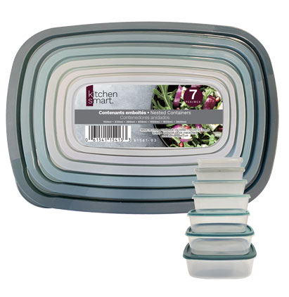 Kitchen Smart Rainbow Nested Plastic Containers - Rectangle ~ 7 piece set-0