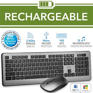 eLink Rechargeable Wireless Keyboard & Mouse Combo Set - Black ~ 2.4GHz-0
