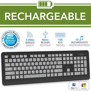 eLink Rechargeable Wireless Keyboard - Black ~ 2.4GHz-0