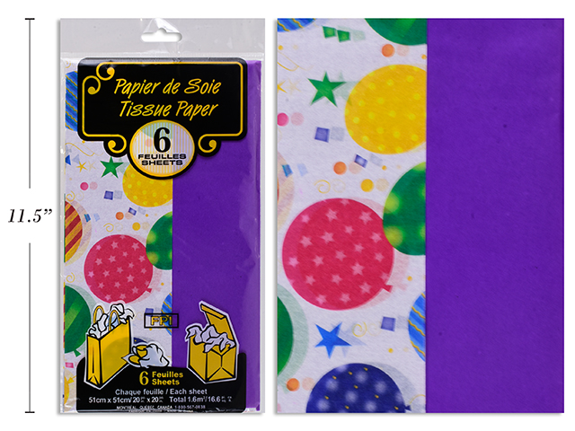 Tissue Paper - Balloons / Purple ~ 6 per pack - 2 printed & 4 Solid-0