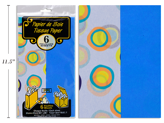Tissue Paper - Circles / Blue ~ 6 per pack - 2 printed & 4 Solid-0