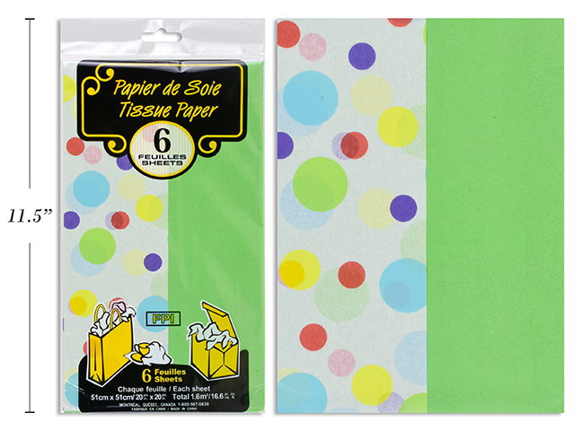 Tissue Paper - Circles / Green ~ 6 per pack - 2 printed & 4 Solid-0