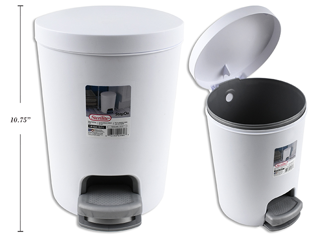 Sterilite Plastic Step-On Wastebasket - White ~ 10.75" (L) x 8" (Dia)-0