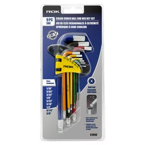 ROK SAE Color Coded Long Ball End Hex Keys ~ 9 piece set